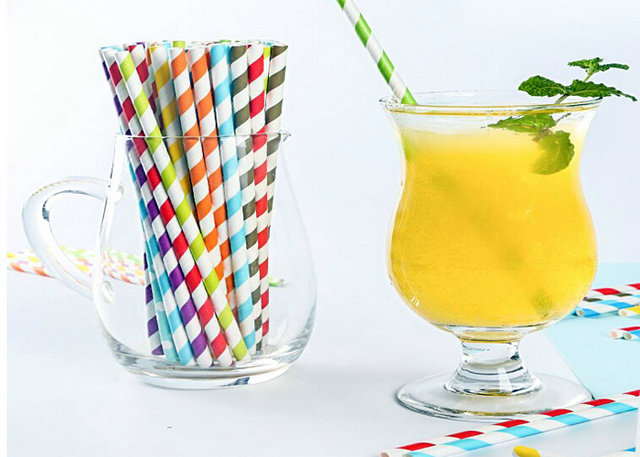 produto comestível de 15mm Juice Straw Paper Reels Color Stripes aprovado bebendo