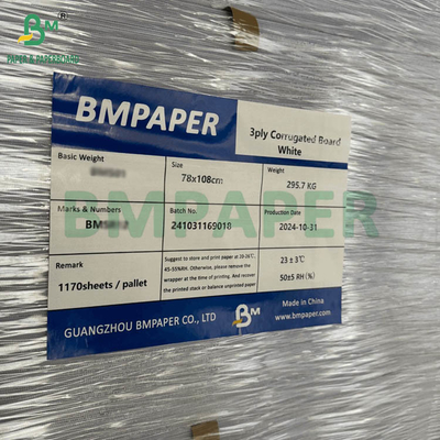 3 Ply Correios corrugados Branco sem revestimento 2 lados E Flauta F Flauta 78x108cm 70x100cm